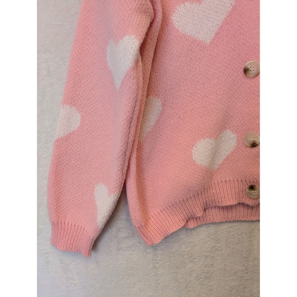 SHEIN Women's Size S Pink Heart Knit Cardigan Sweater - Picture 2 of 8